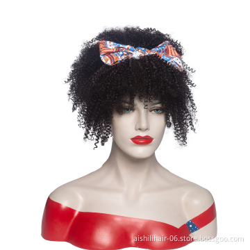 Aishili wholesale scarf headband wrap turban synthetic fiber afro kinky curly hair wig  headband wig for black women